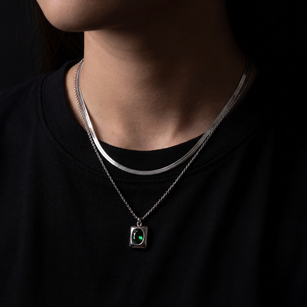 Green Gemstone Chain - Silver