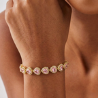Pink Heart Crystal Bracelet - Gold