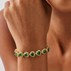 Green Heart Crystal Bracelet - Gold