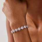 Pink Heart Crystal Bracelet - Silver