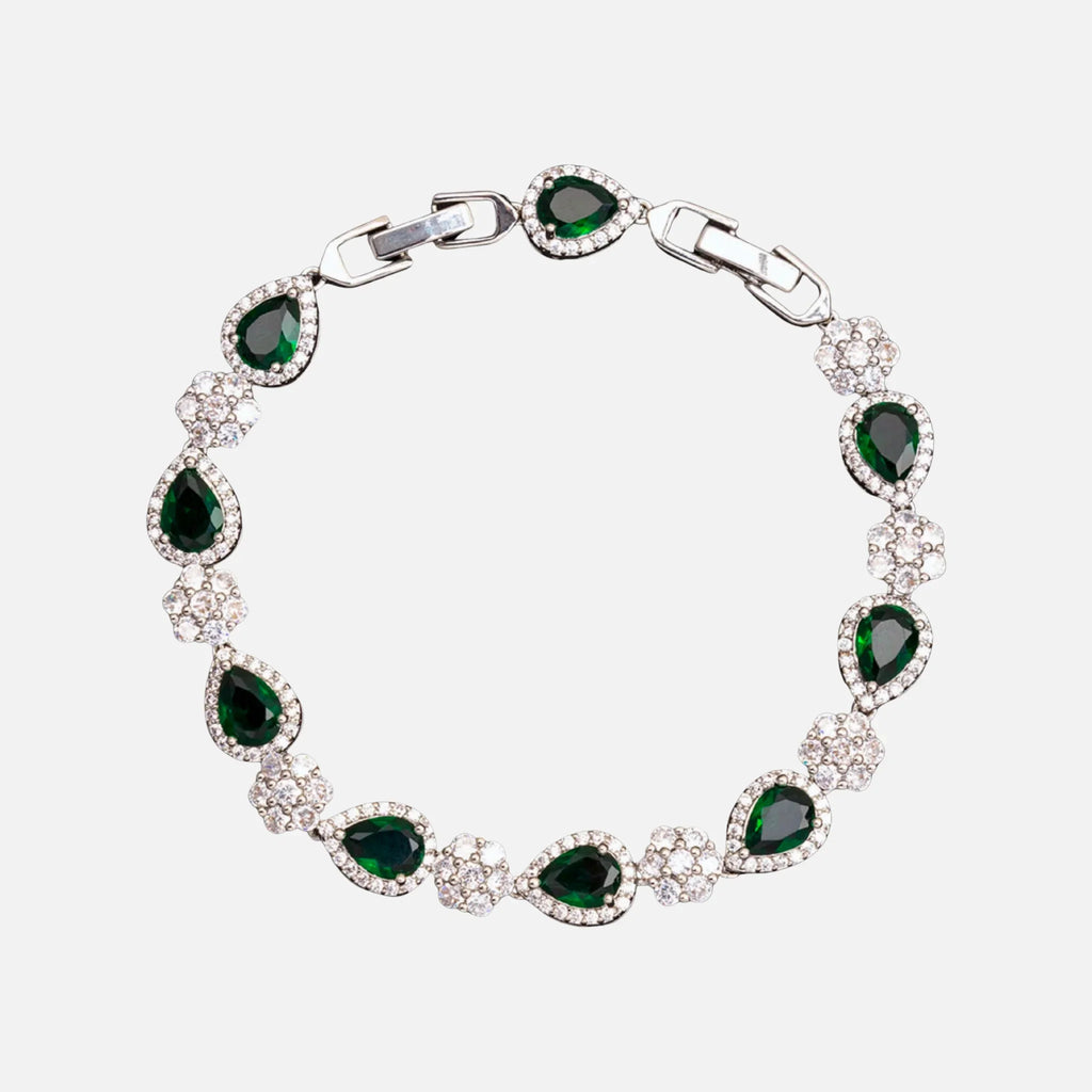 Green Blossom Drop Bracelet - Silver