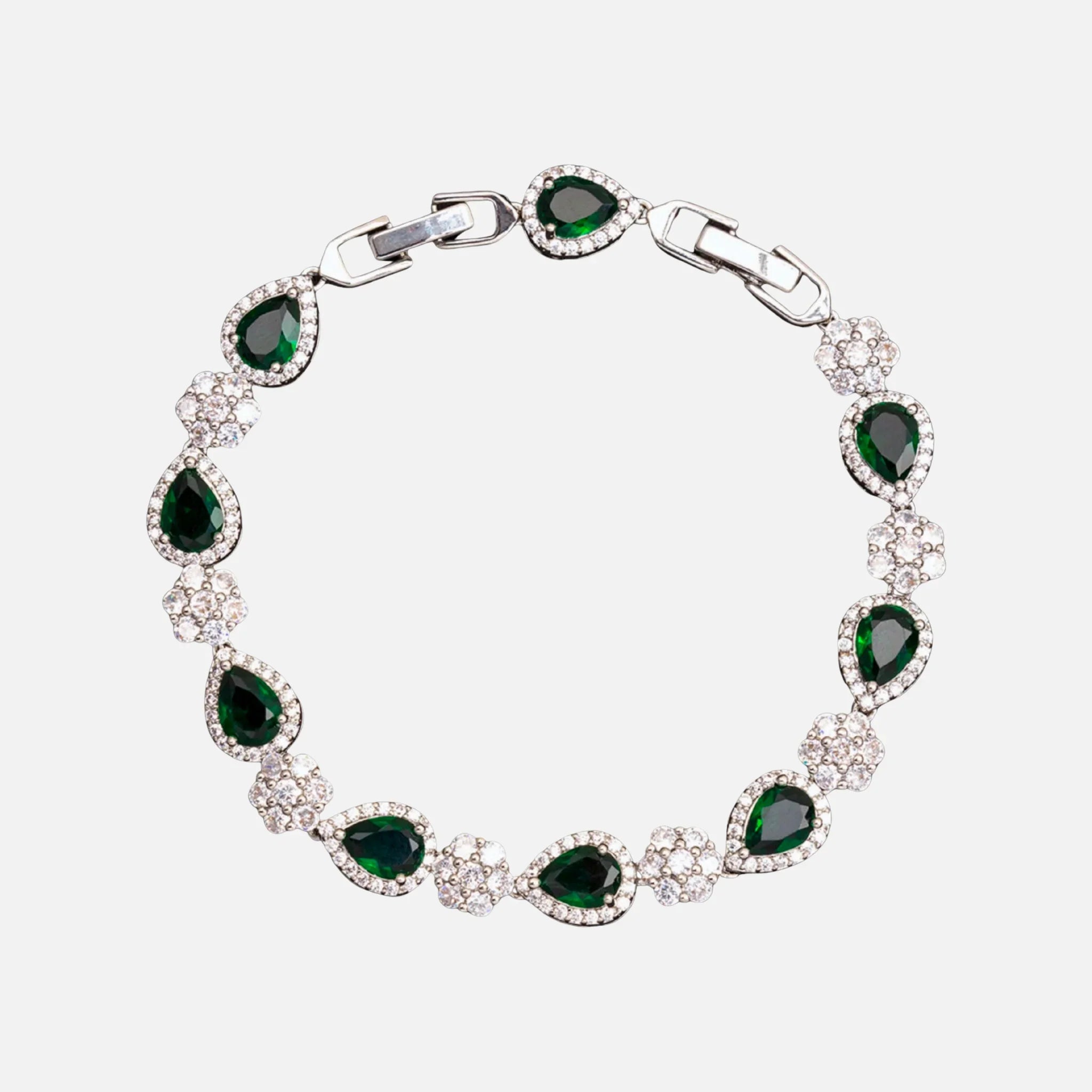 Green Blossom Drop Bracelet - Silver