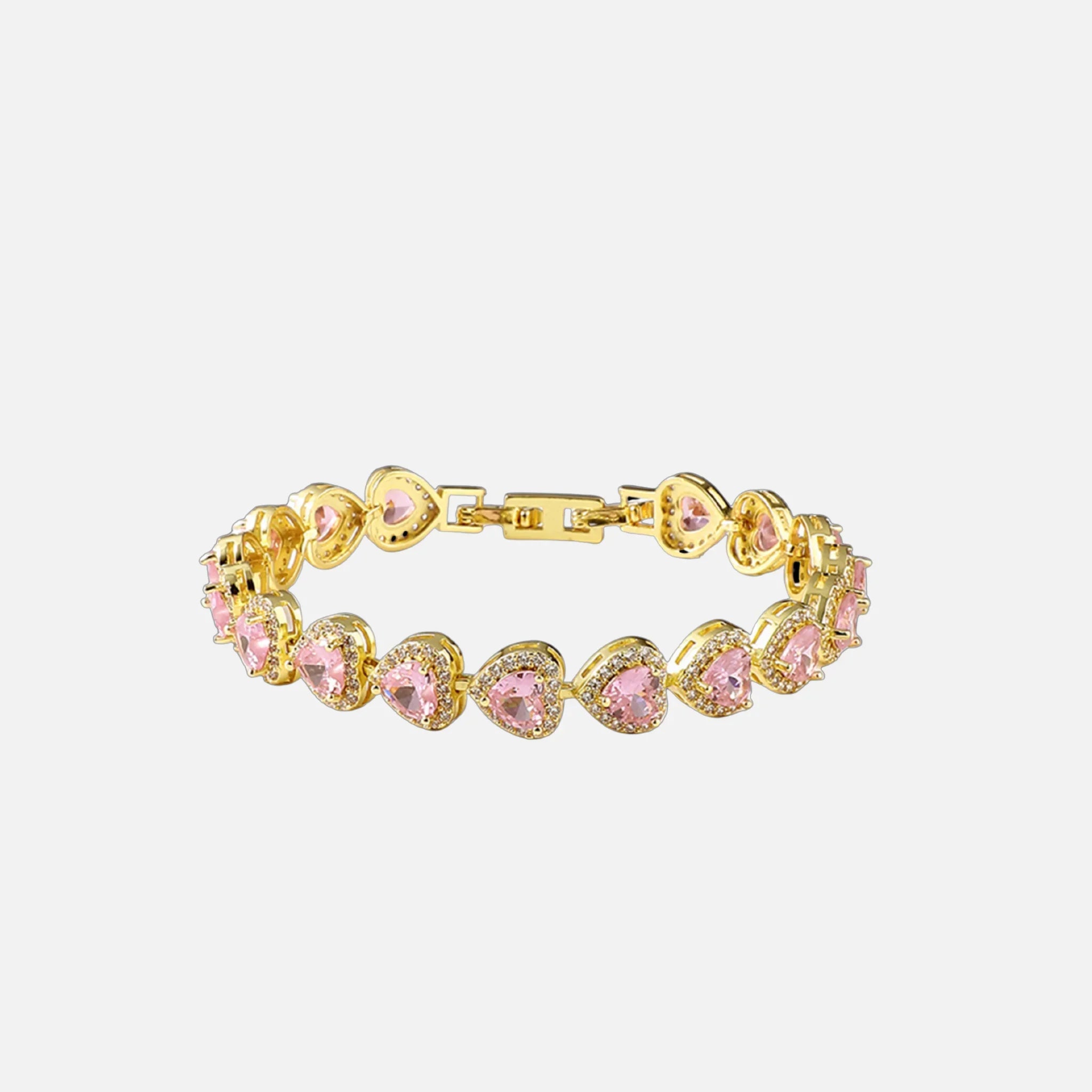 Pink Heart Crystal Bracelet - Gold