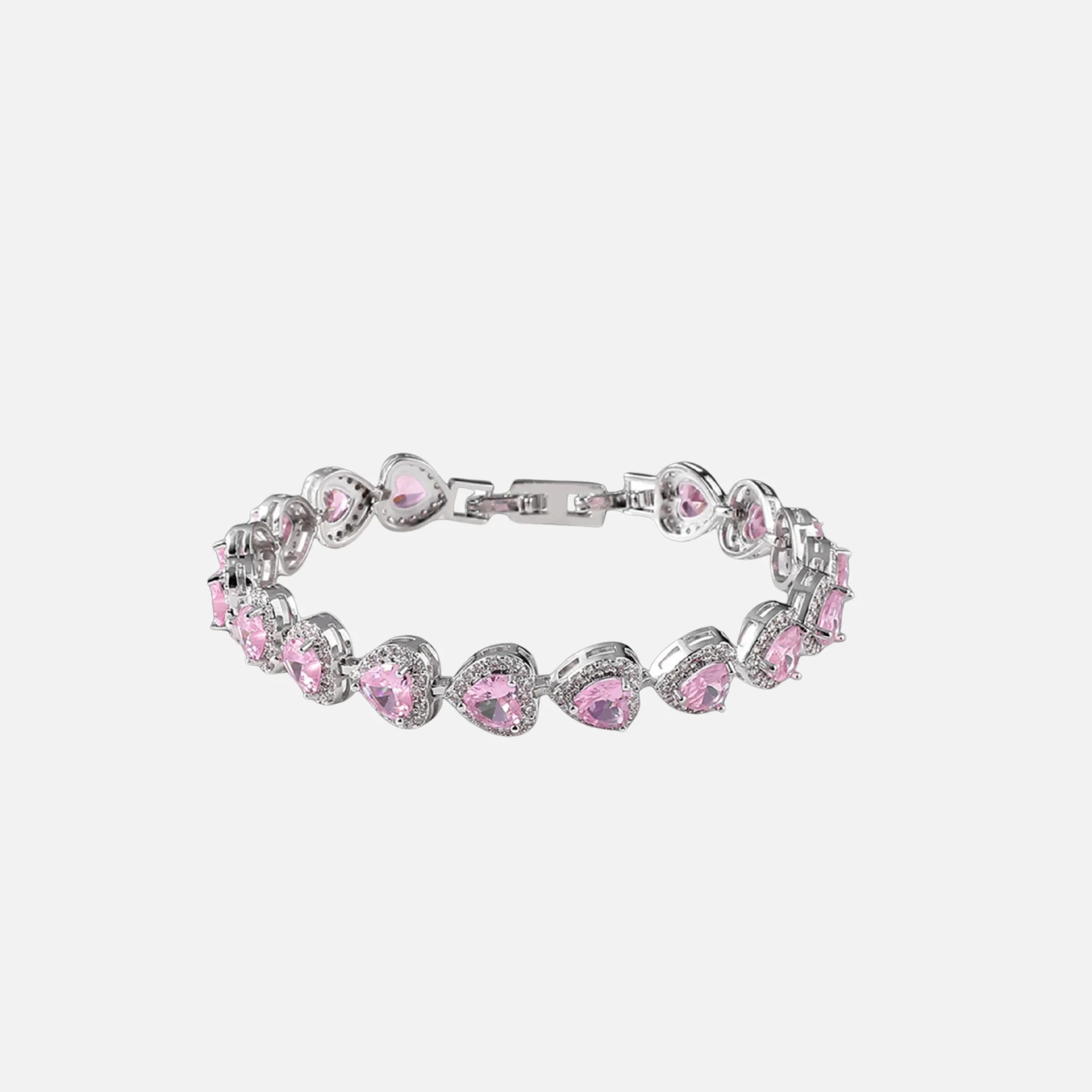 Pink Heart Crystal Bracelet - Silver