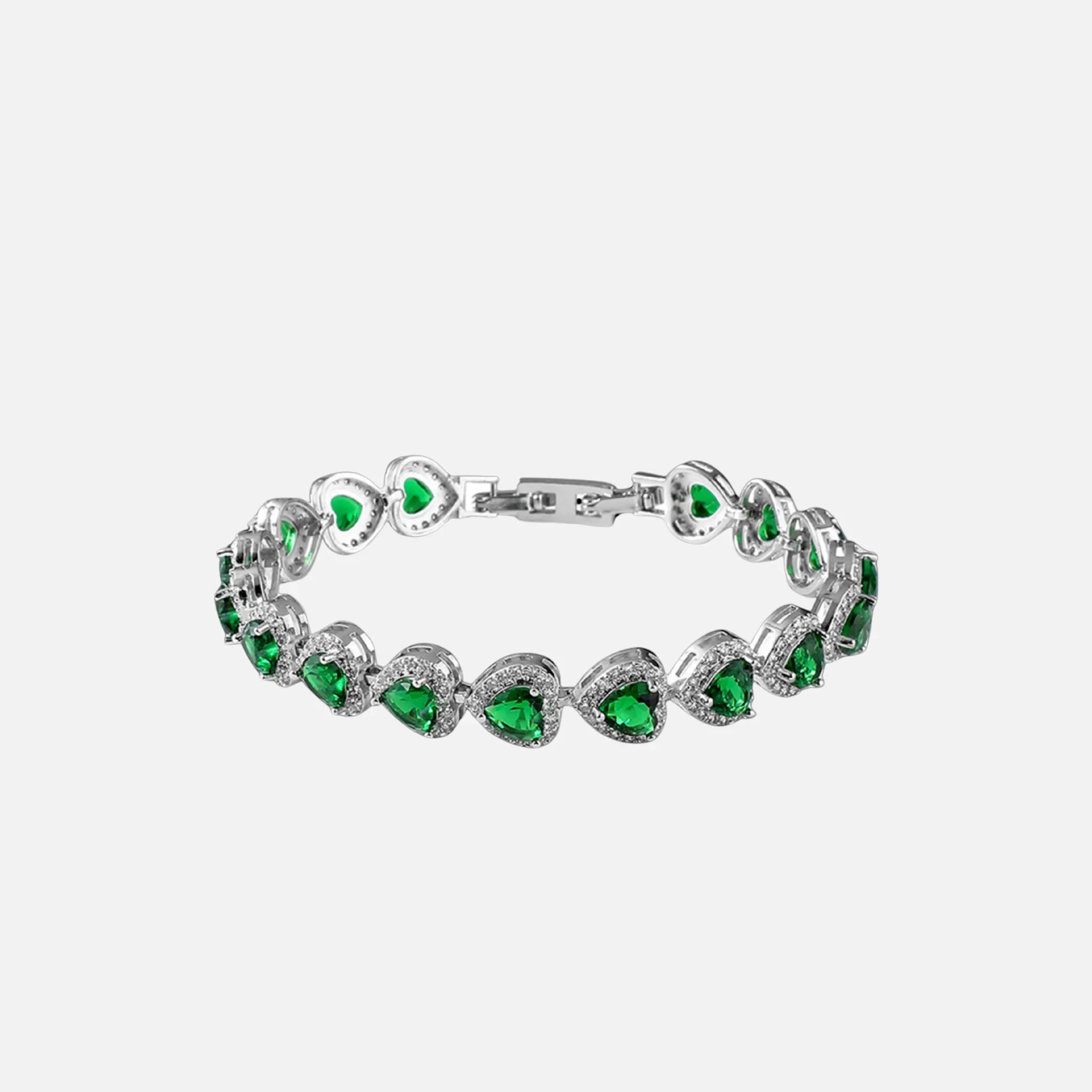 Green Heart Crystal Bracelet - Silver