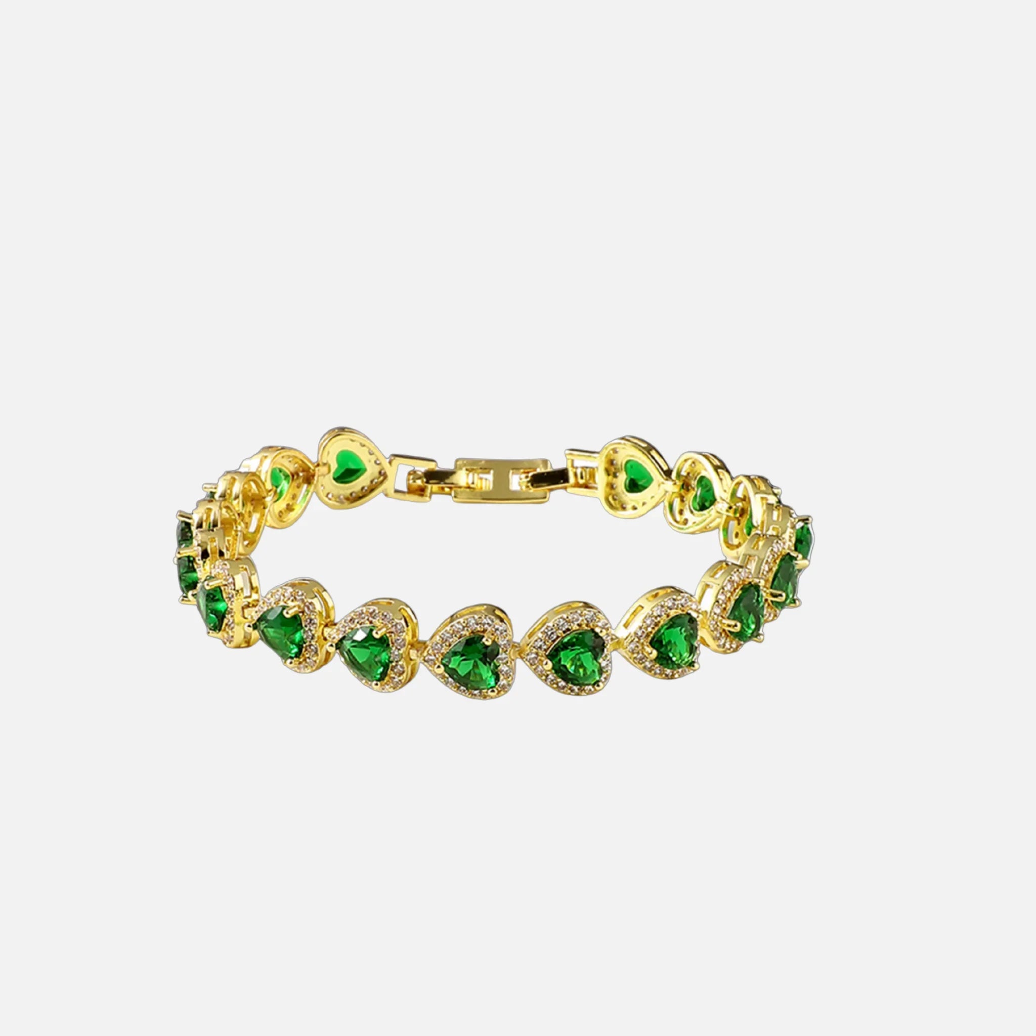 Green Heart Crystal Bracelet - Gold