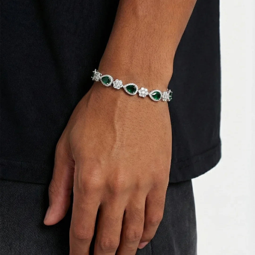 Green Blossom Drop Bracelet - Silver