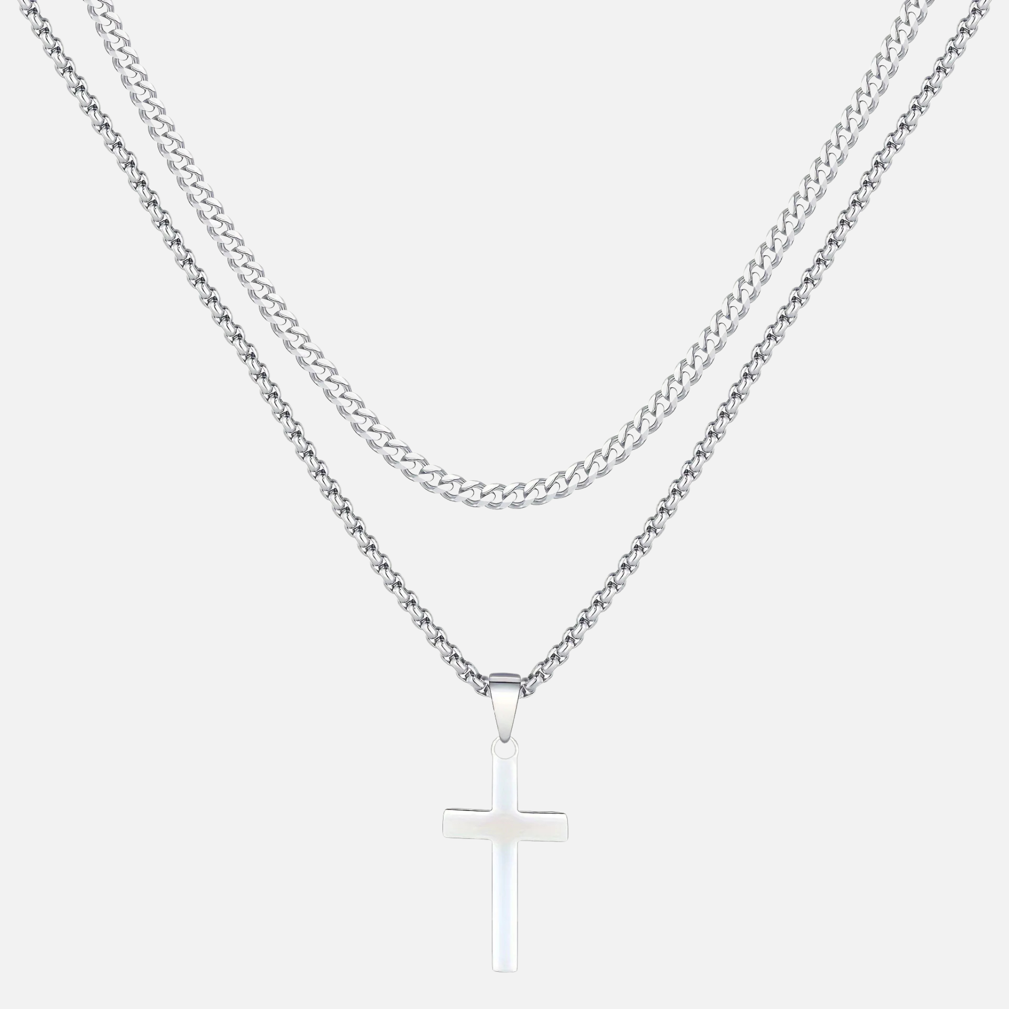 Cross X Cuban Chain - Silver