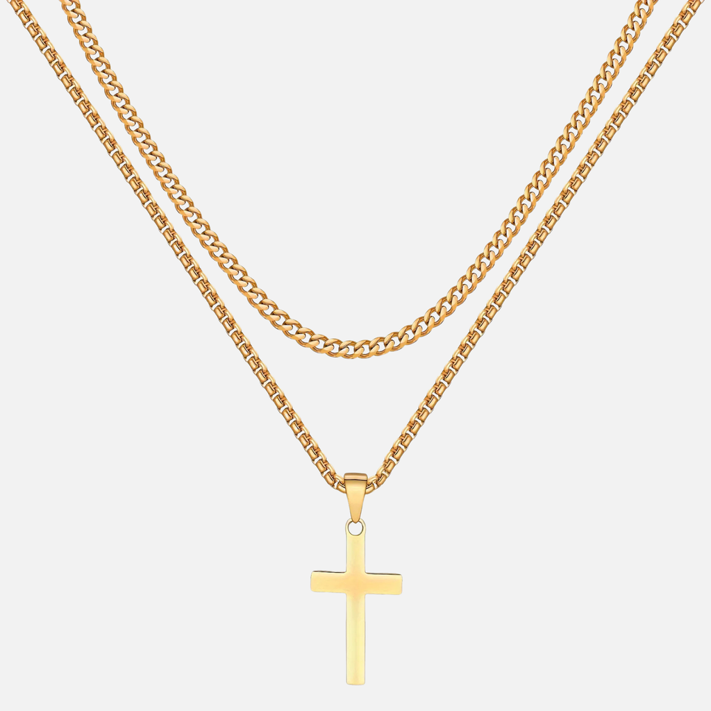 Cross X Cuban Chain - Gold