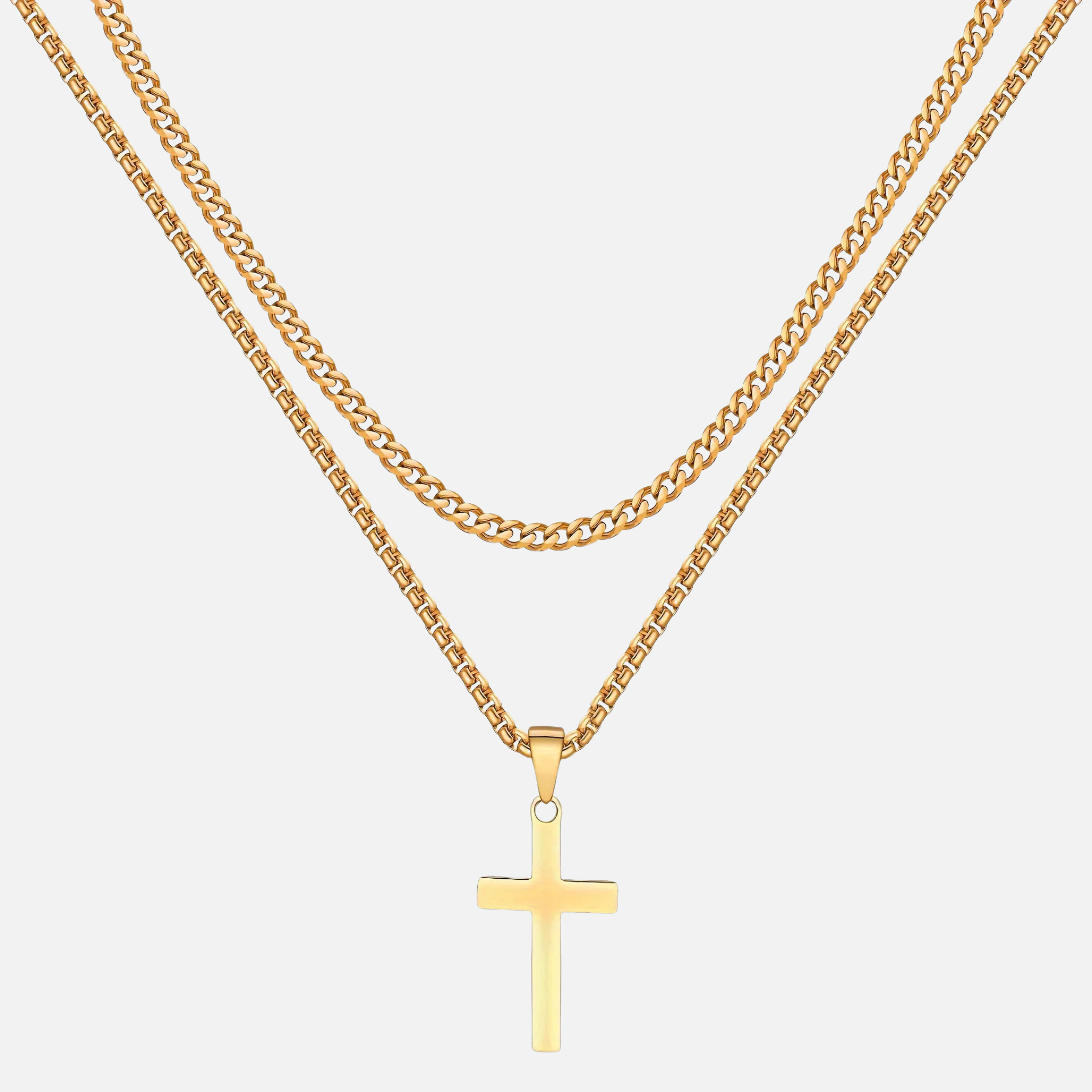 Cross X Cuban Chain - Gold