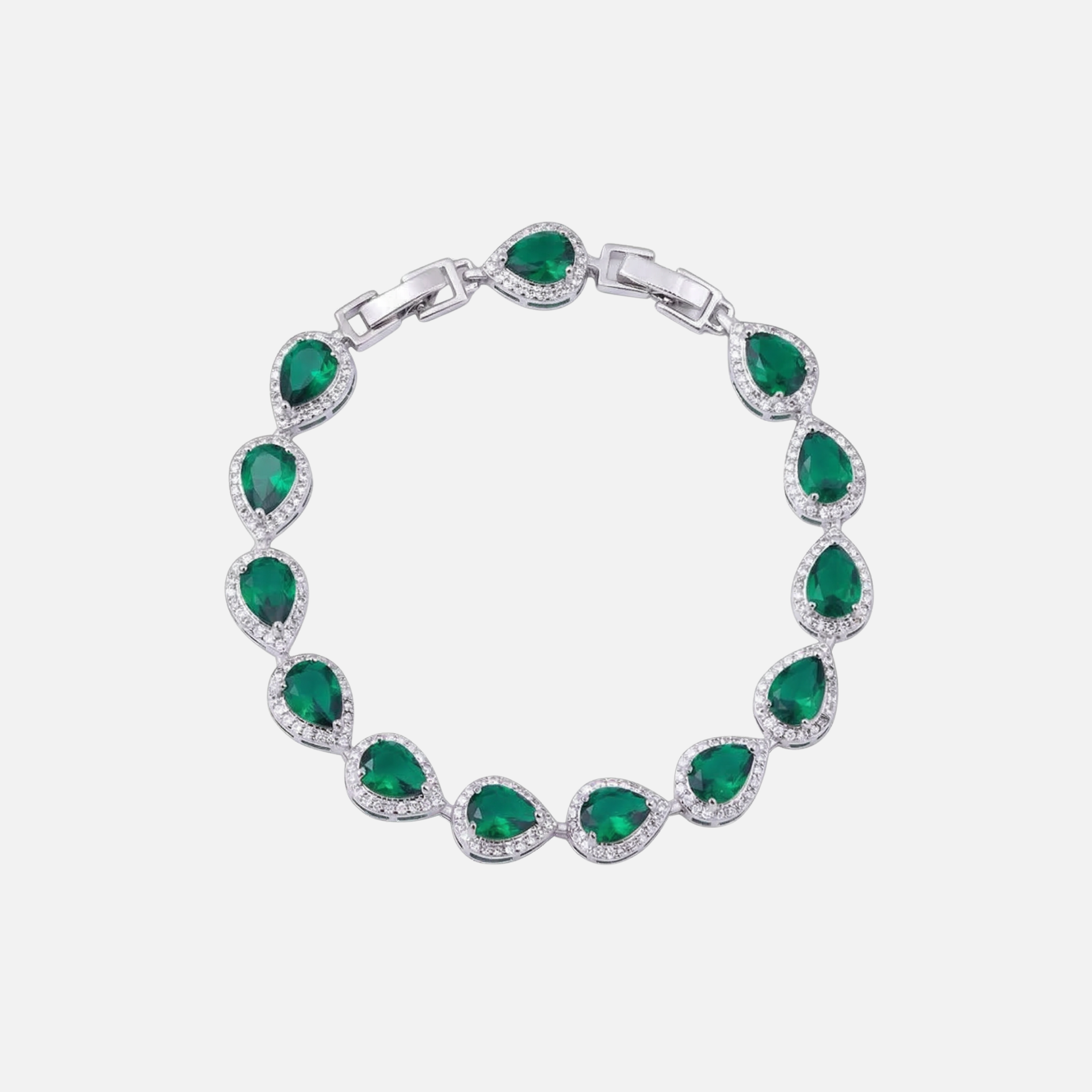 Green Tear Drop Bracelet - Silver
