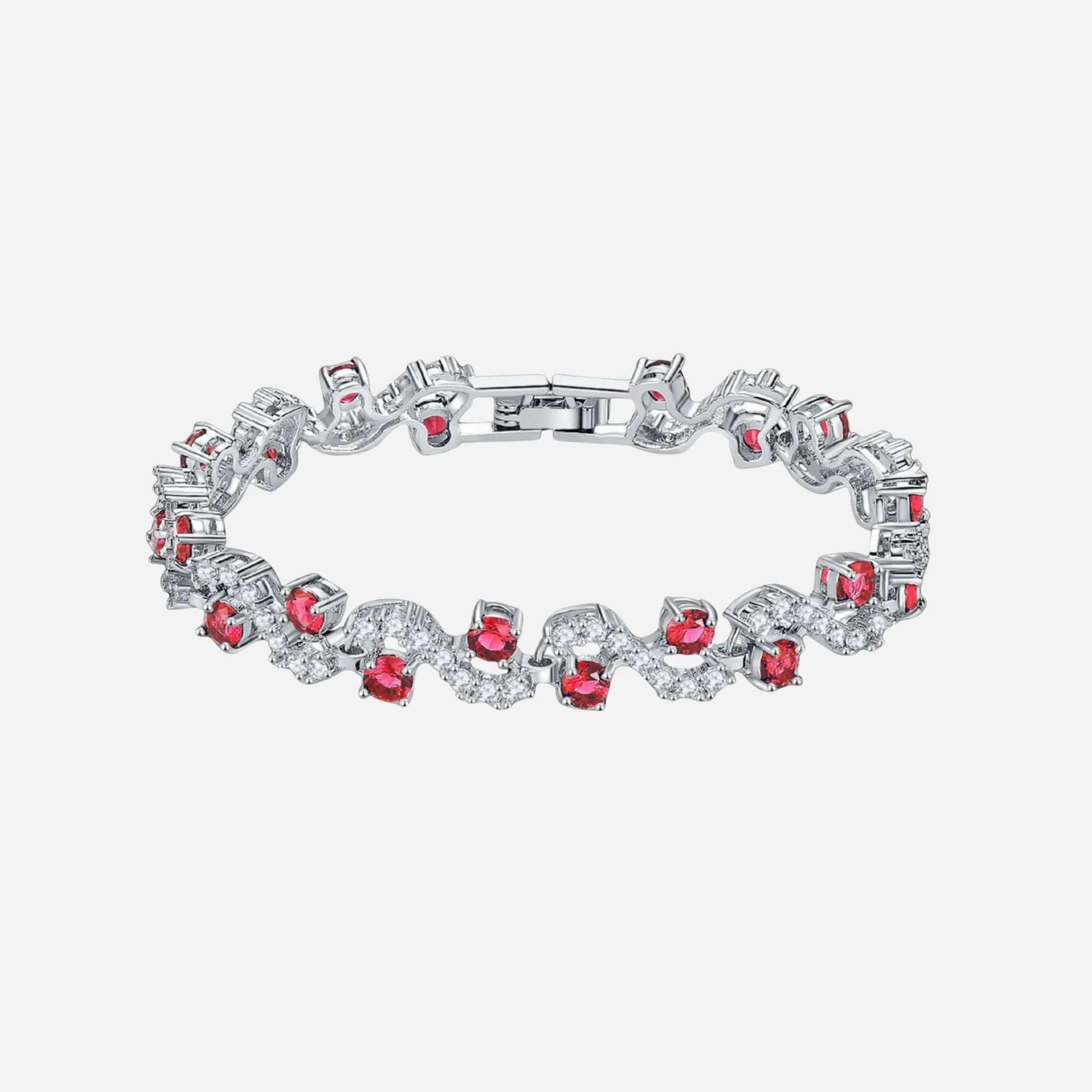 Red Arctic Wave Bracelet - Silver
