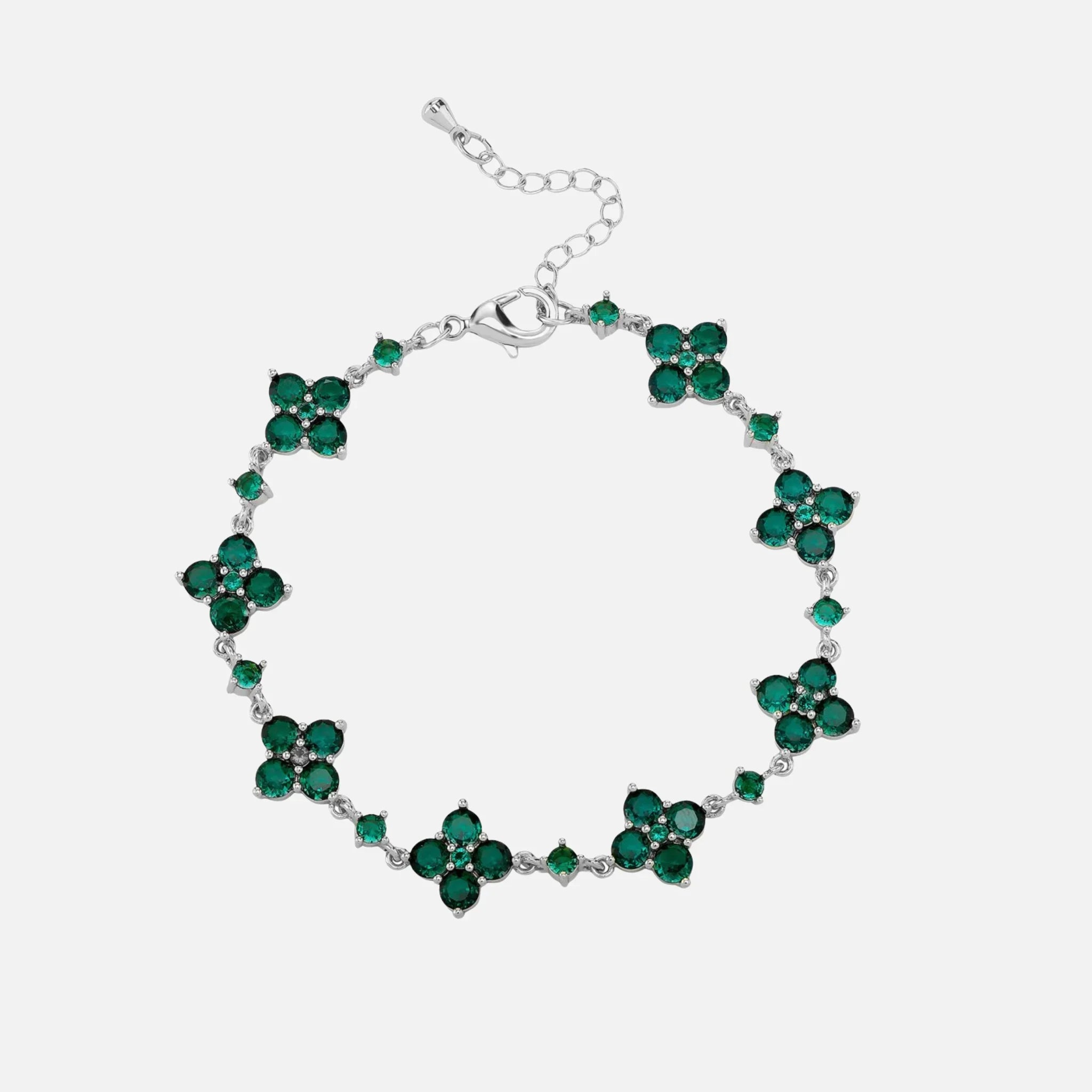 Green Star Clover Bracelet - Silver